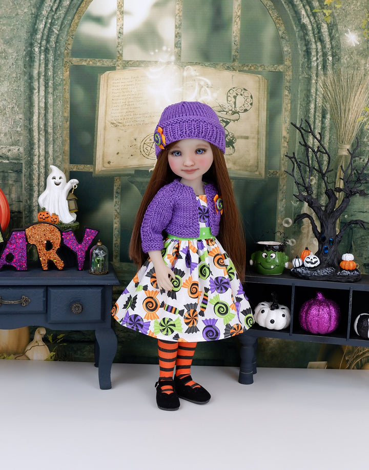 Halloween Candy - dress and sweater set with shoes for Ruby Red Fashion Friends doll