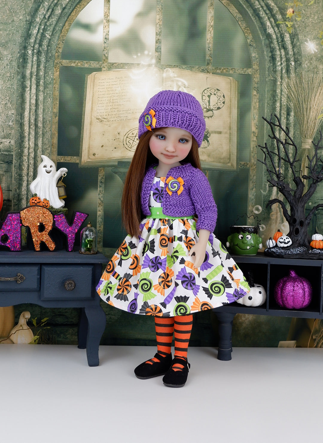 Halloween Candy - dress and sweater set with shoes for Ruby Red Fashion Friends doll