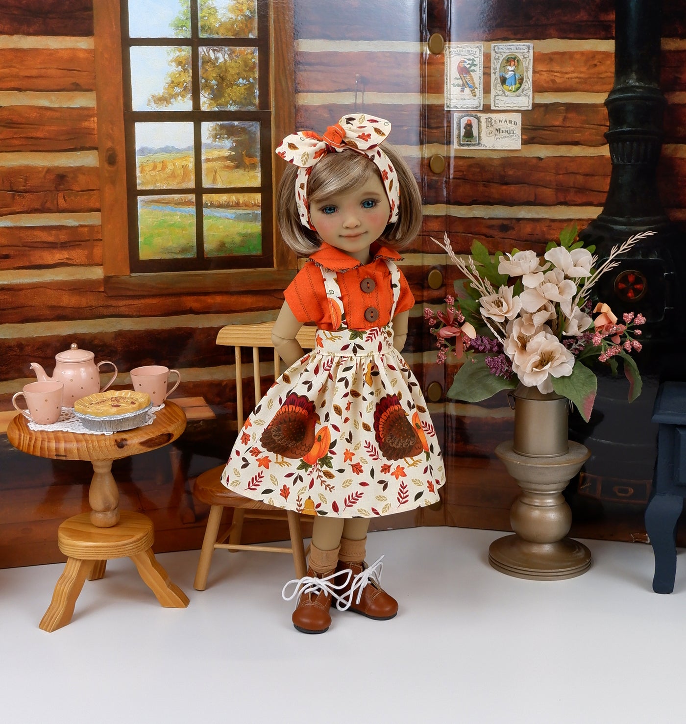 Happy Thanksgiving - blouse & jumper with boots for Ruby Red Fashion Friends doll
