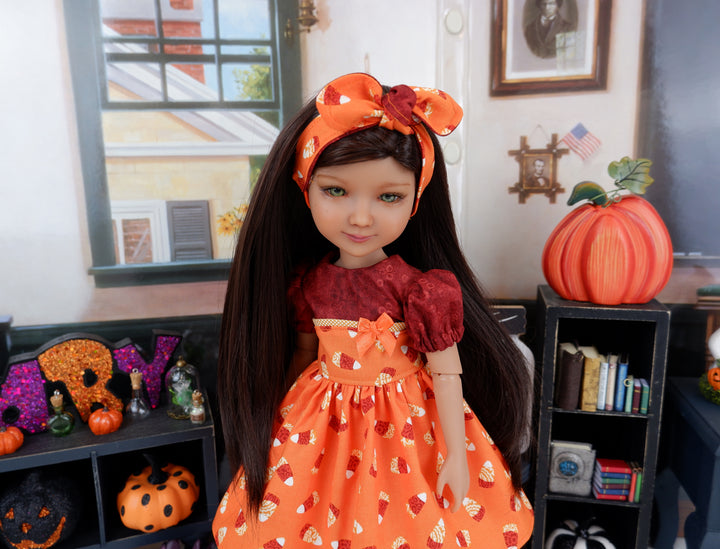 Harvest Candy Corn - dress and shoes for Ruby Red Fashion Friends doll