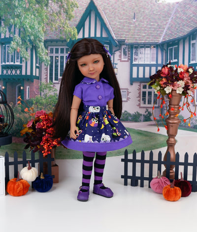 Haunted Owls - blouse & skirt with shoes for Ruby Red Fashion Friends doll