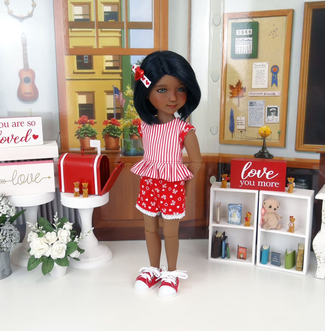 Hearts & Bows - top & shorts with shoes for Ruby Red Fashion Friends doll