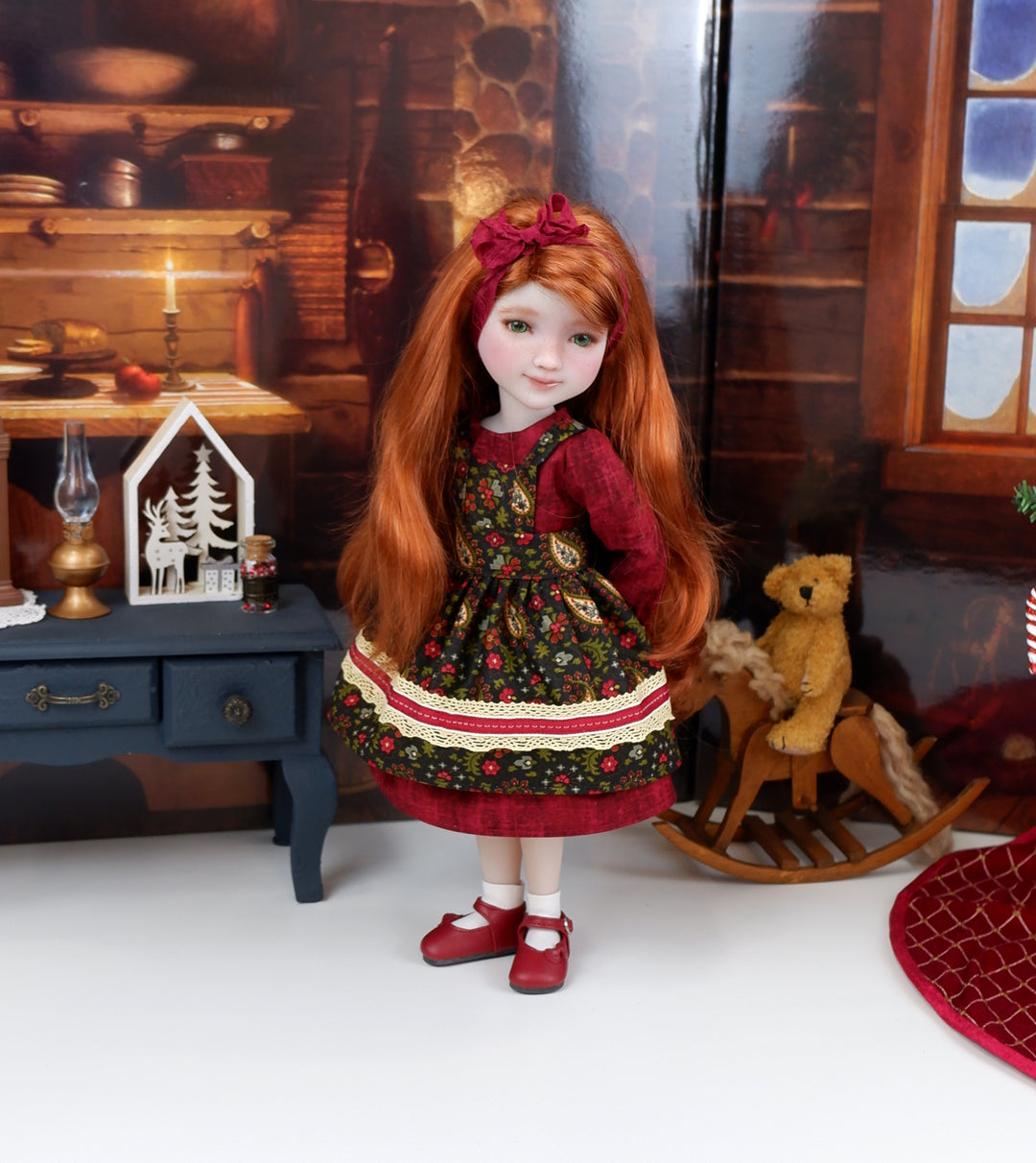 Heritage Paisley - dress & apron with shoes for Ruby Red Fashion Friends doll