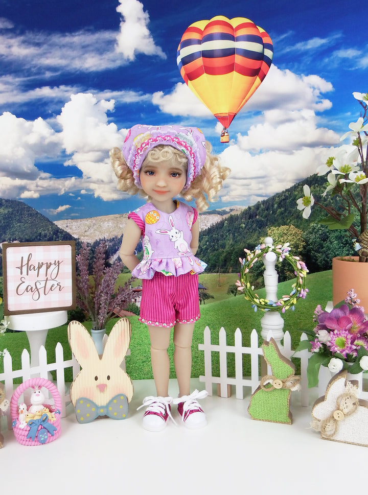 Hiding Easter Eggs - top & shorts with shoes for Ruby Red Fashion Friends doll