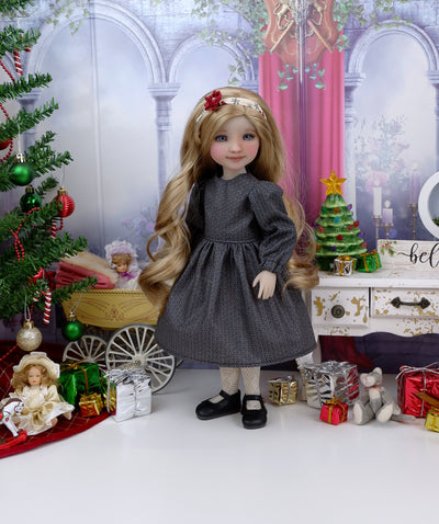 Holiday Cardinals - dress & pinafore with shoes for Ruby Red Fashion Friends doll