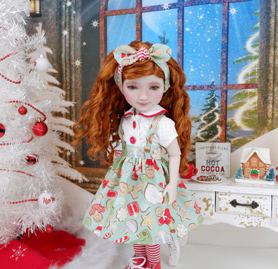 Holiday Gingerbread - blouse & jumper with boots for Ruby Red Fashion Friends doll