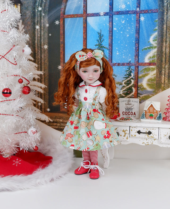 Holiday Gingerbread - blouse & jumper with boots for Ruby Red Fashion Friends doll