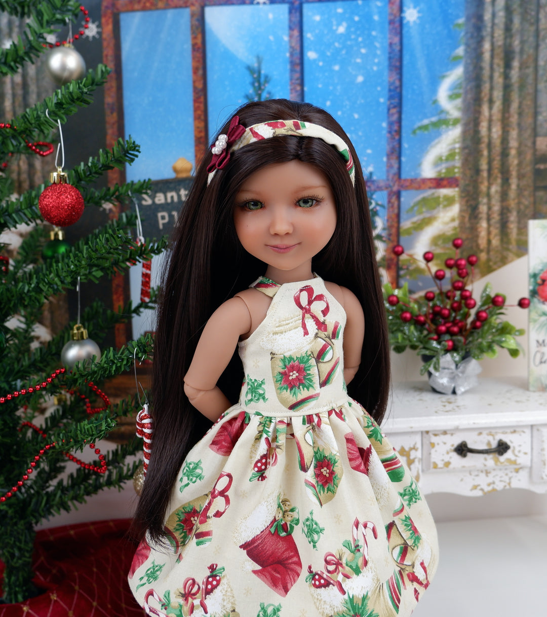 Holiday Mittens - dress with shoes for Ruby Red Fashion Friends doll