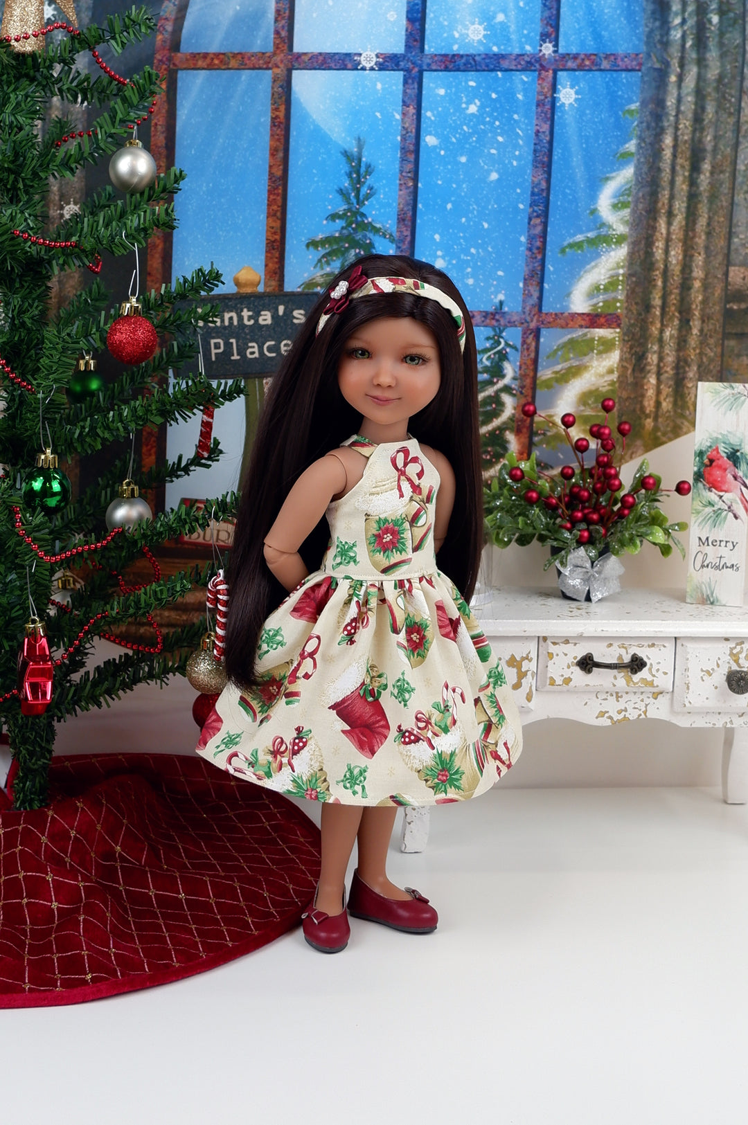 Holiday Mittens - dress with shoes for Ruby Red Fashion Friends doll