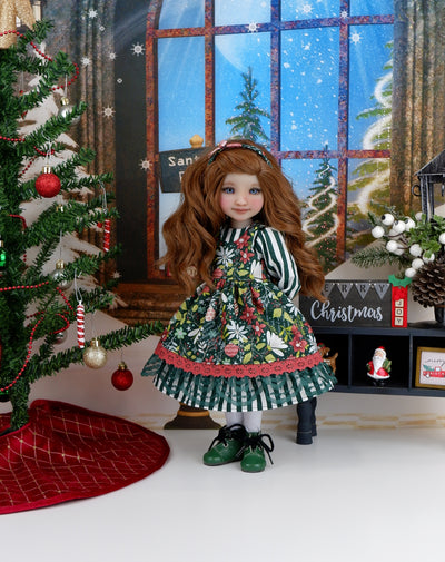 Holiday Poinsettia - dress & pinafore with boots for Ruby Red Fashion Friends doll