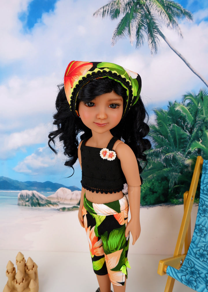 Kaylani - custom tropical theme Ruby Red Fashion Friend doll & wardrobe