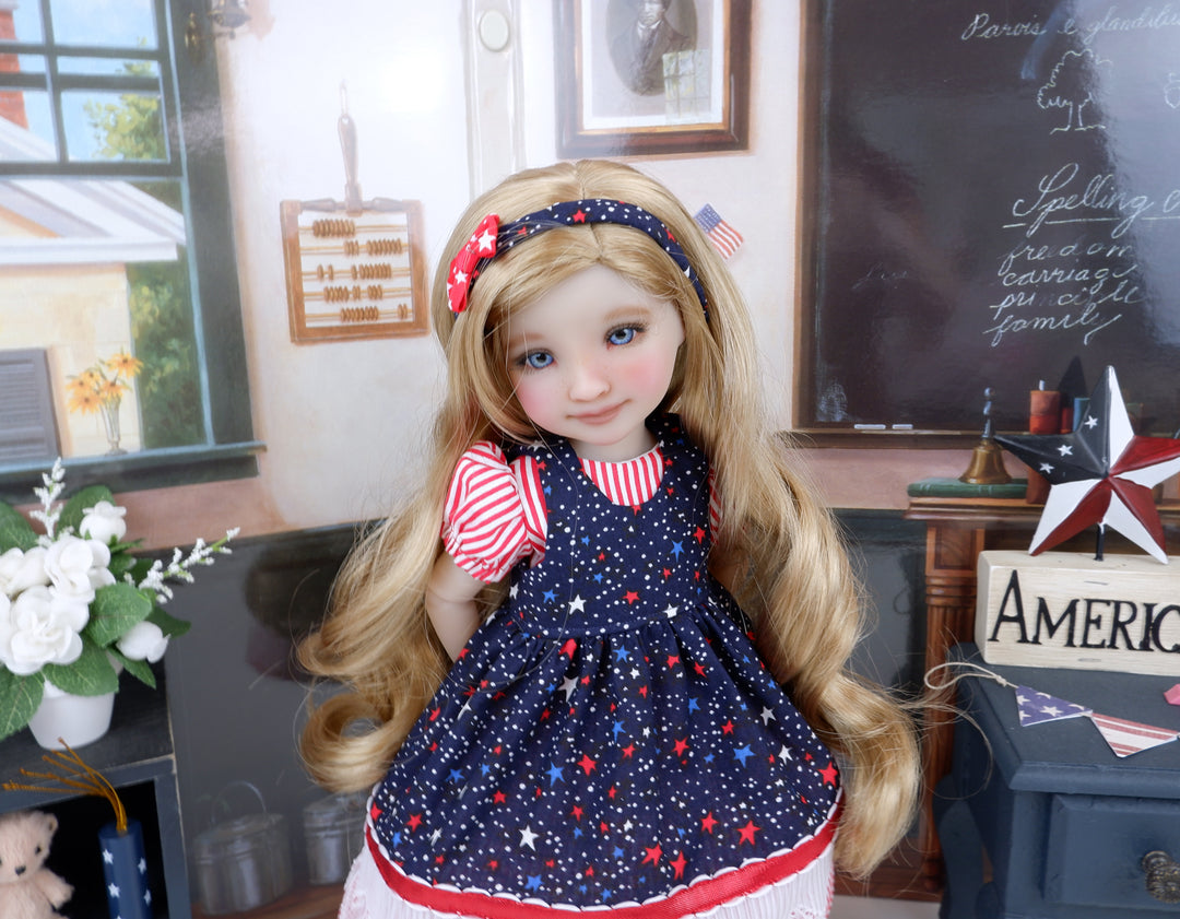 Land of Liberty - dress & pinafore with shoes for Ruby Red Fashion Friends doll