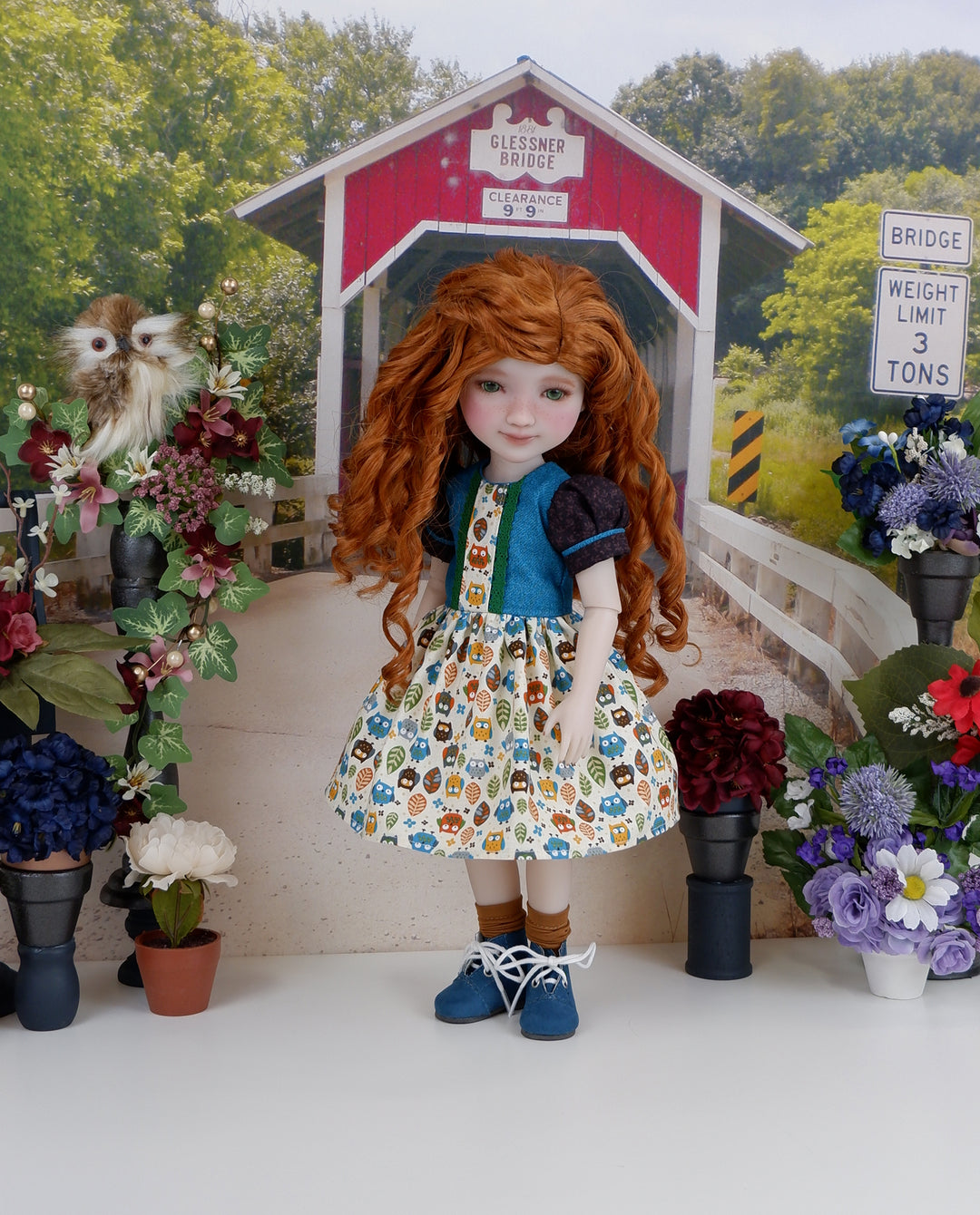 Leafy Owls - dress with boots for Ruby Red Fashion Friends doll