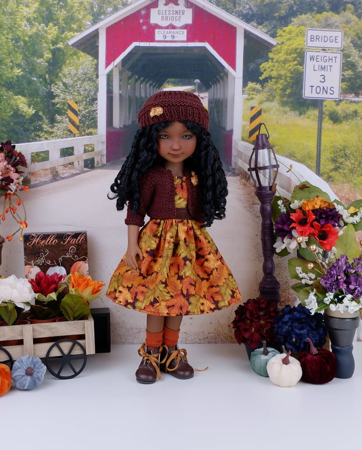 Leaves of Fall - dress and sweater set with boots for Ruby Red Fashion Friends doll
