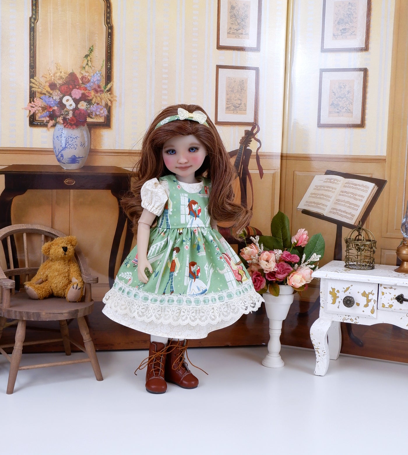 Little Women - dress & pinafore with boots for Ruby Red Fashion Friends doll