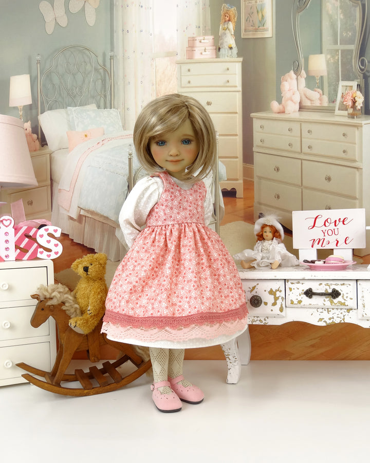 Love is Kind - dress & pinafore with shoes for Ruby Red Fashion Friends doll