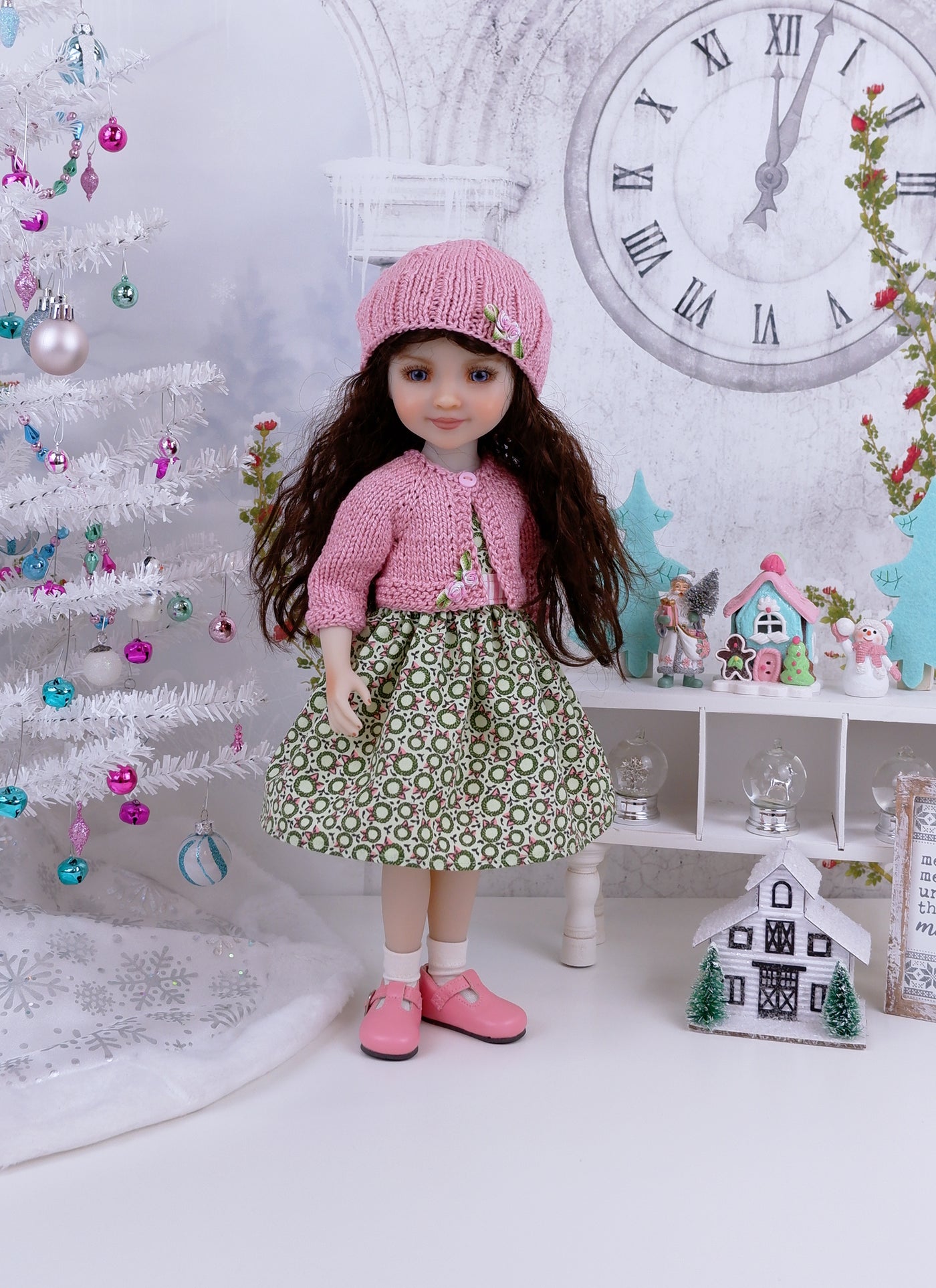 Merry Mini Wreaths - dress and sweater set with shoes for Ruby Red Fashion Friends doll