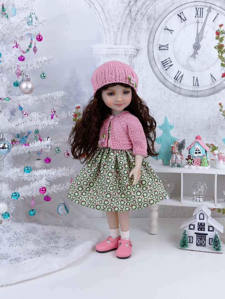 Merry Mini Wreaths - dress and sweater set with shoes for Ruby Red Fashion Friends doll