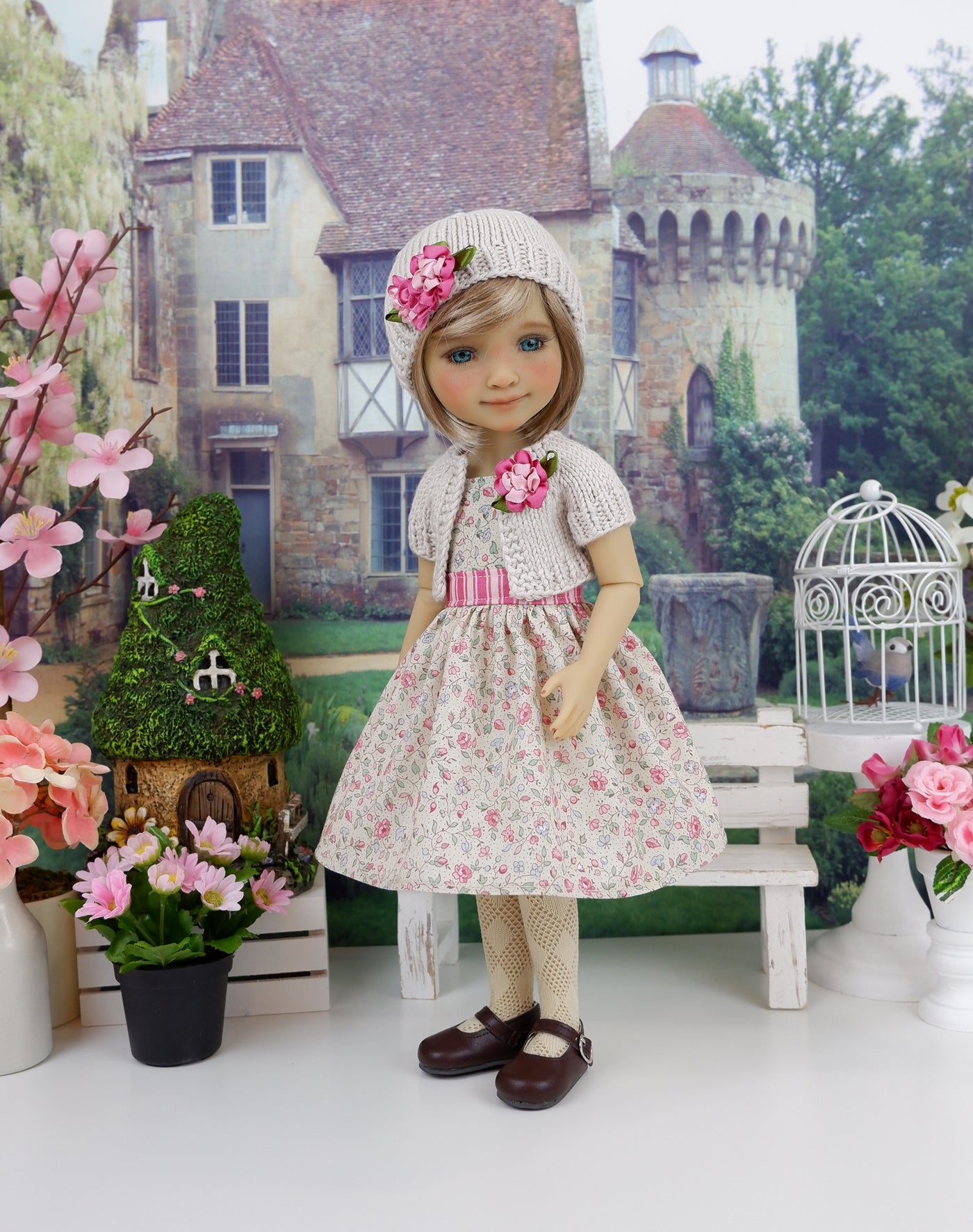 Miniature Floral - dress and sweater set with shoes for Ruby Red Fashion Friends doll