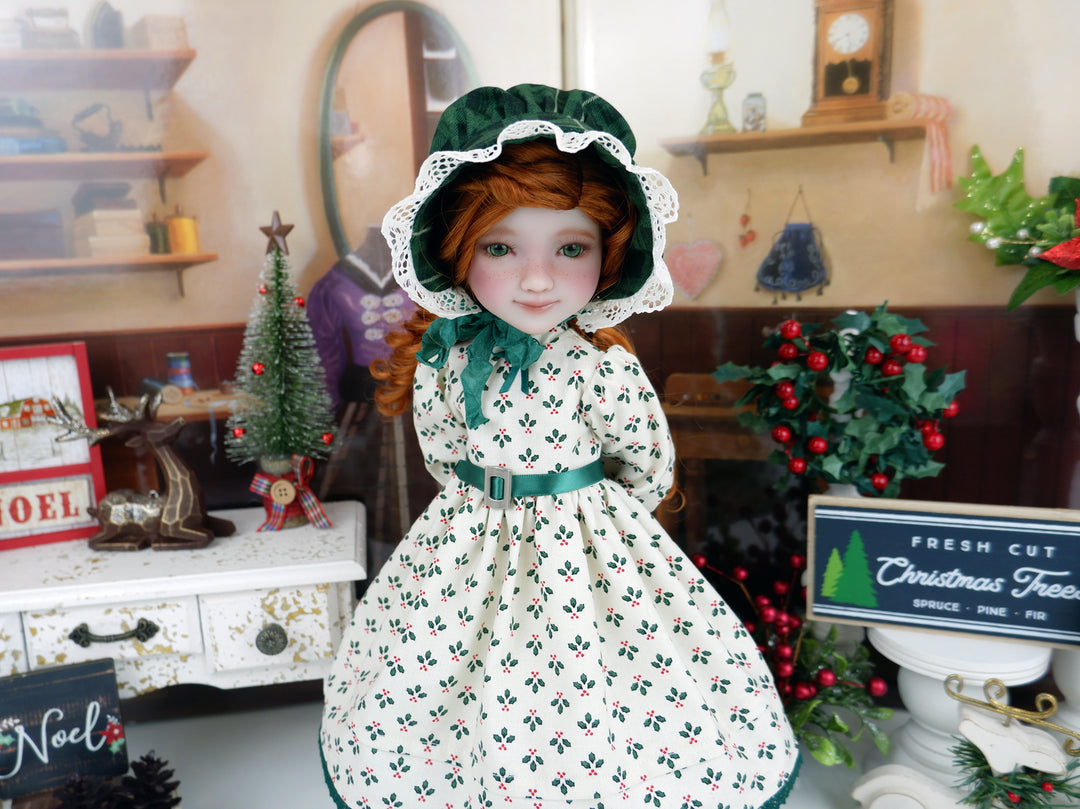 New England Holly - dress & bonnet with boots for Ruby Red Fashion Friends doll