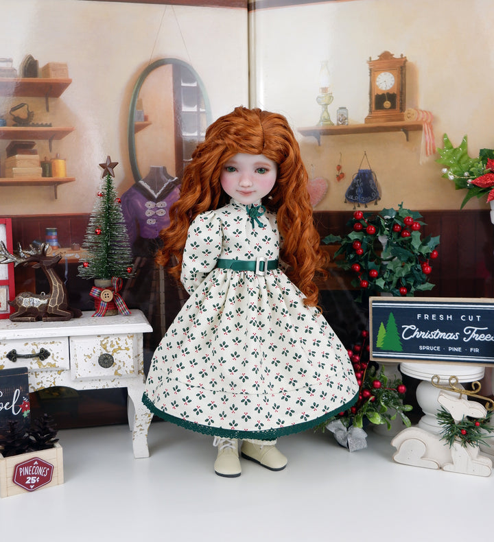 New England Holly - dress & bonnet with boots for Ruby Red Fashion Friends doll