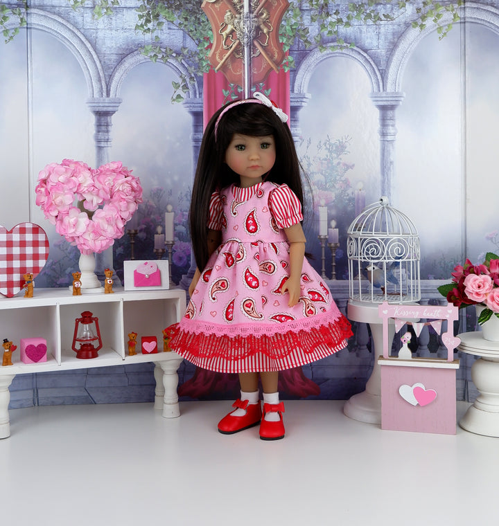 Paisley Hearts - dress & pinafore with shoes for Ruby Red Fashion Friends doll