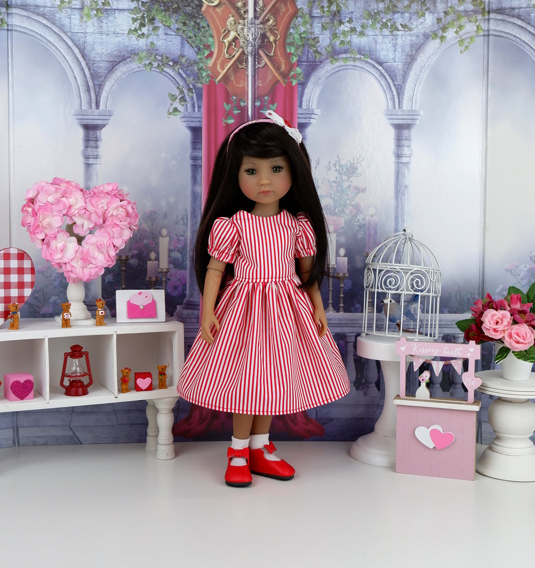 Paisley Hearts - dress & pinafore with shoes for Ruby Red Fashion Friends doll