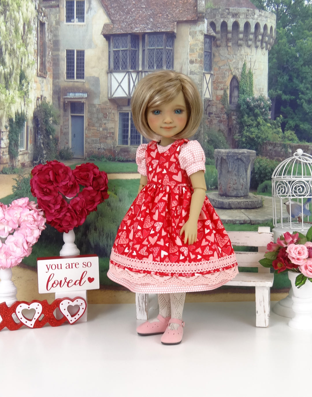 Paper Hearts - dress & pinafore with shoes for Ruby Red Fashion Friends doll