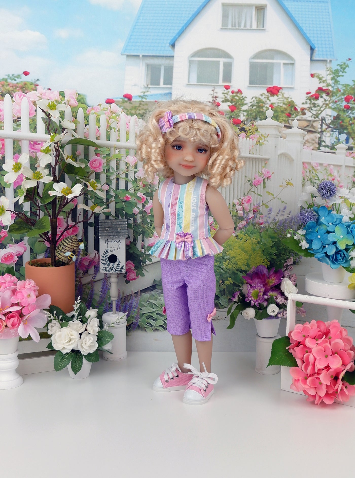 Pastel Stripe Minnie - top & capris with shoes for Ruby Red Fashion Friends doll