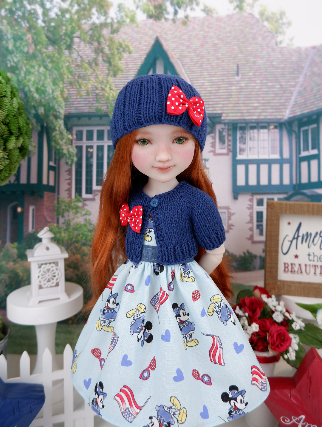 Patriotic Minnie - dress and sweater set with shoes for Ruby Red Fashion Friends doll