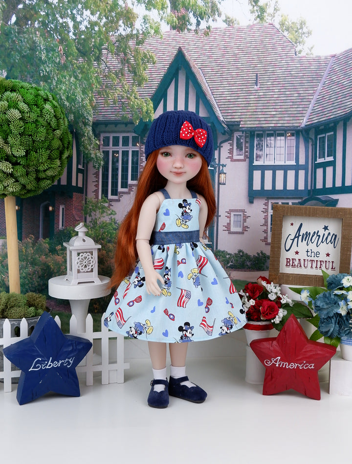 Patriotic Minnie - dress and sweater set with shoes for Ruby Red Fashion Friends doll