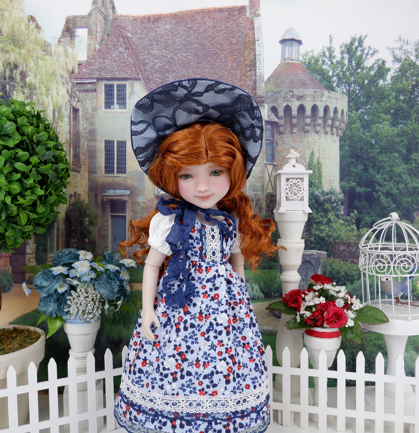 Pembroke Gardens - dress & bonnet with shoes for Ruby Red Fashion Friends doll
