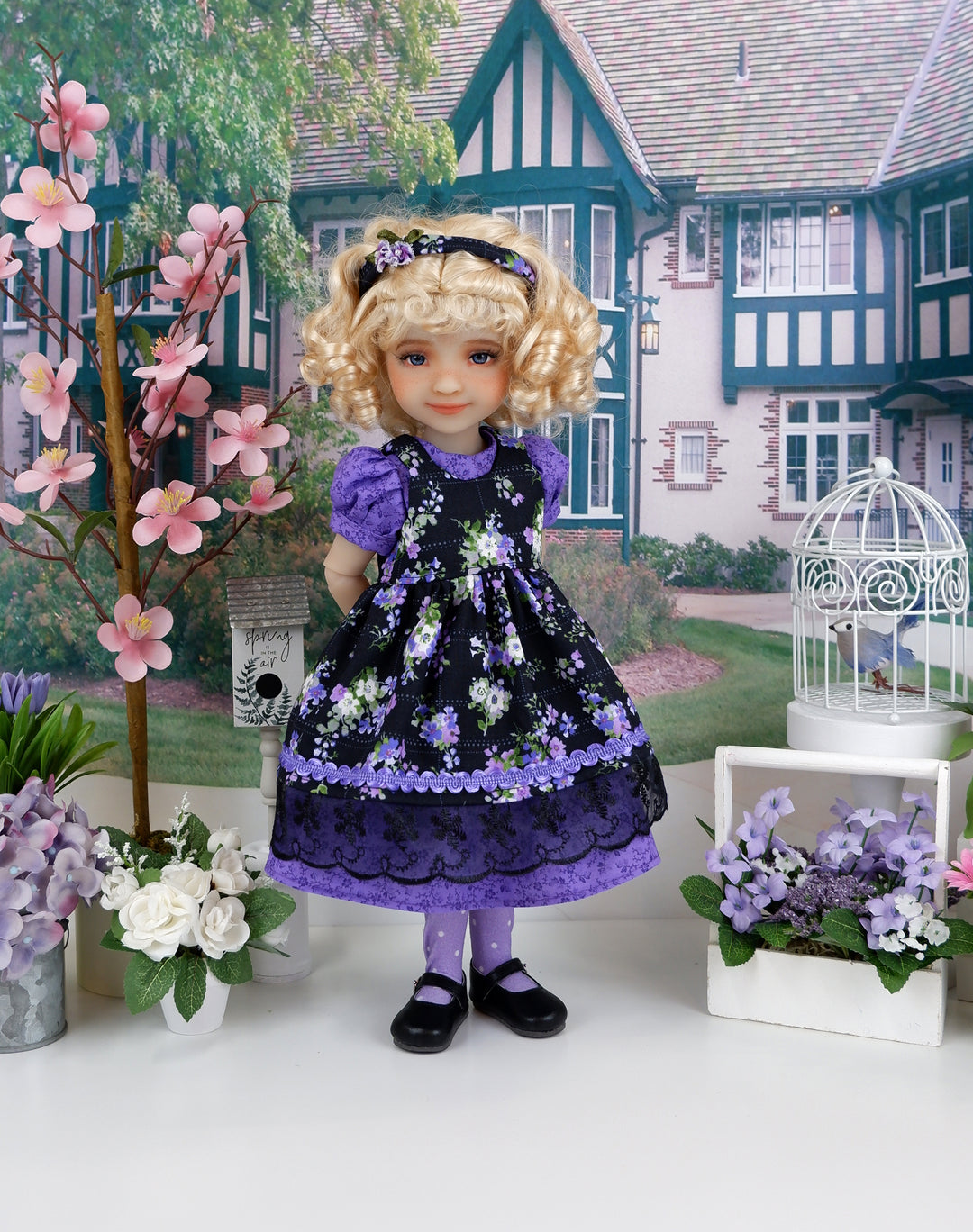 Perennial Garden - dress & pinafore with shoes for Ruby Red Fashion Friends doll