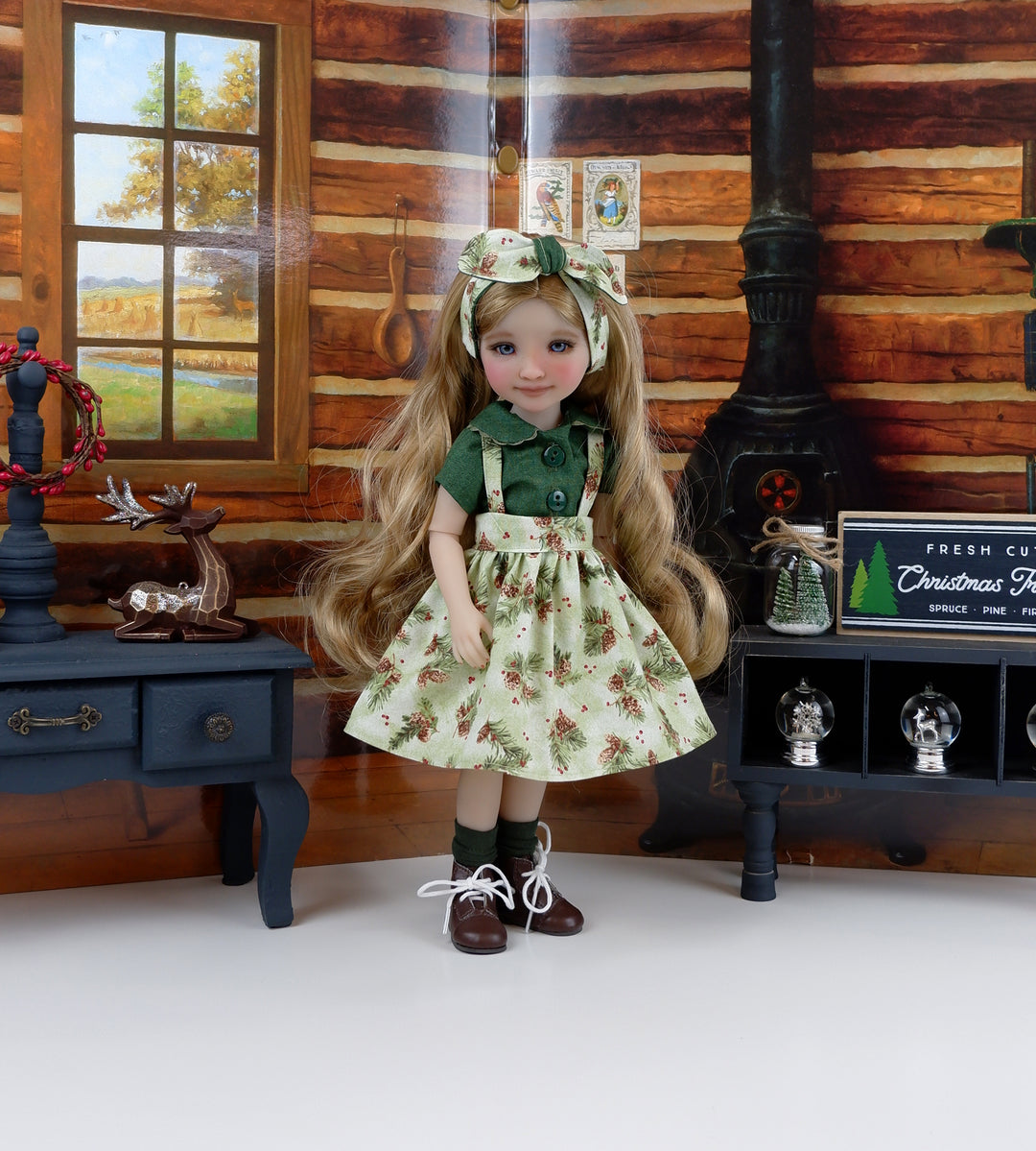 Petite Pine Cone - blouse & jumper with boots for Ruby Red Fashion Friends doll