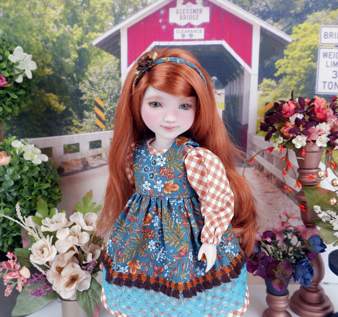 Pine Flowers - dress & pinafore with shoes for Ruby Red Fashion Friends doll