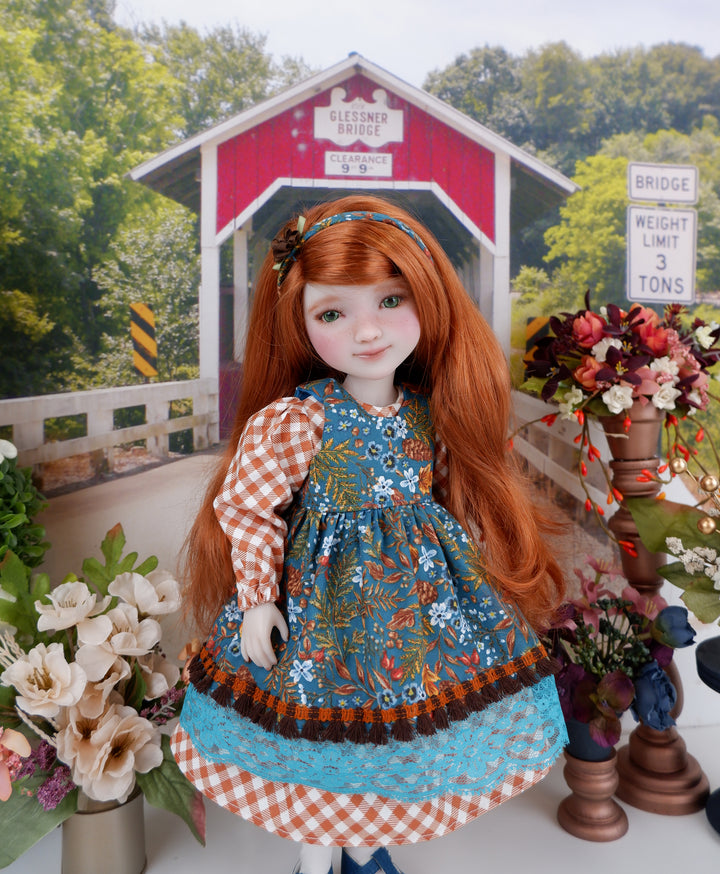 Pine Flowers - dress & pinafore with shoes for Ruby Red Fashion Friends doll