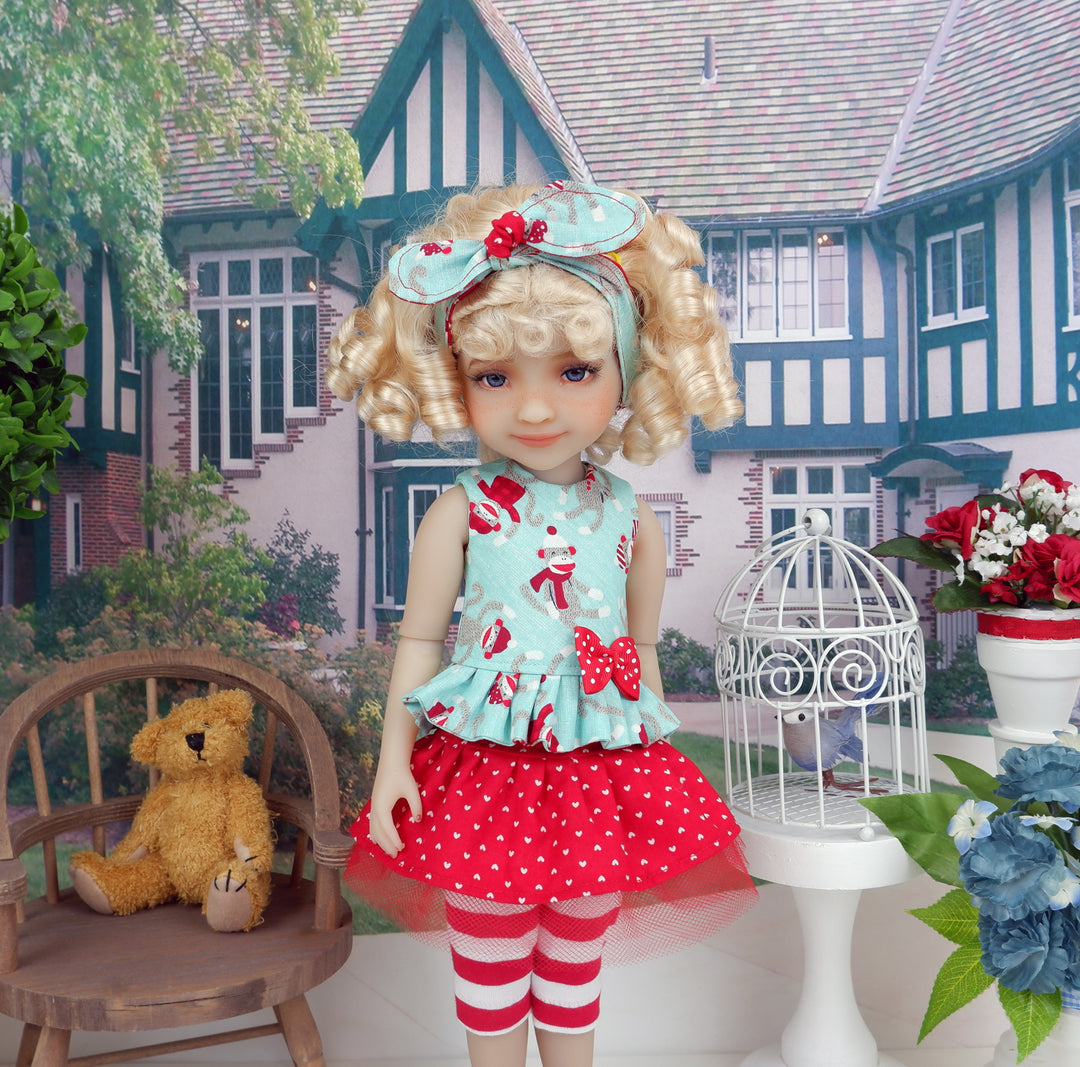 Playful Sock Monkey - top & skirt with shoes for Ruby Red Fashion Friends doll