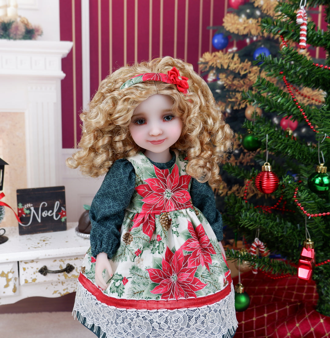 Poinsettia Jubilee - dress & pinafore with shoes for Ruby Red Fashion Friends doll