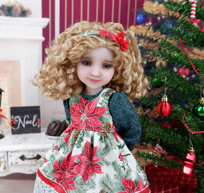 Poinsettia Jubilee - dress & pinafore with shoes for Ruby Red Fashion Friends doll