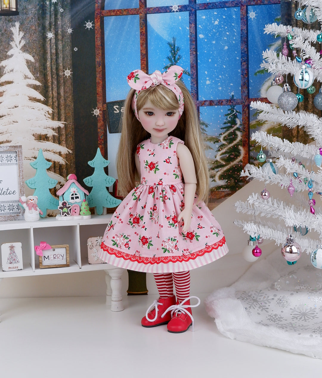 Poinsettia Sisters - Blush - dress with boots for Ruby Red Fashion Friends doll