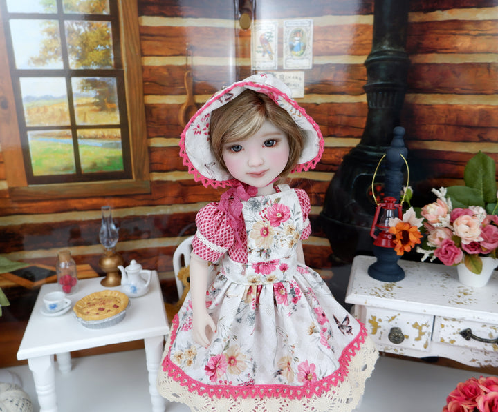 Prairie Peony - dress, bonnet & apron with boots for Ruby Red Fashion Friends doll