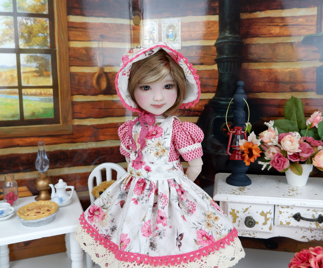 Prairie Peony - dress, bonnet & apron with boots for Ruby Red Fashion Friends doll