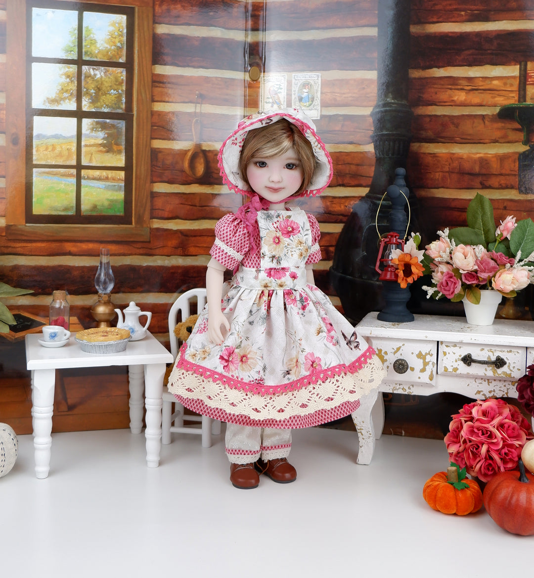 Prairie Peony - dress, bonnet & apron with boots for Ruby Red Fashion Friends doll