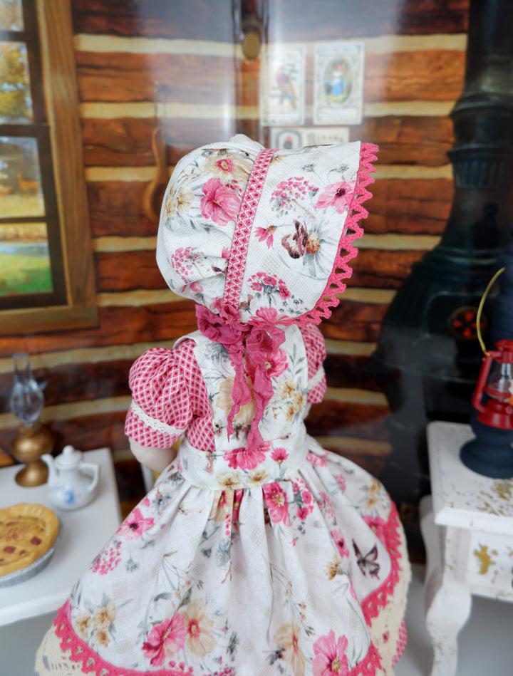 Prairie Peony - dress, bonnet & apron with boots for Ruby Red Fashion Friends doll