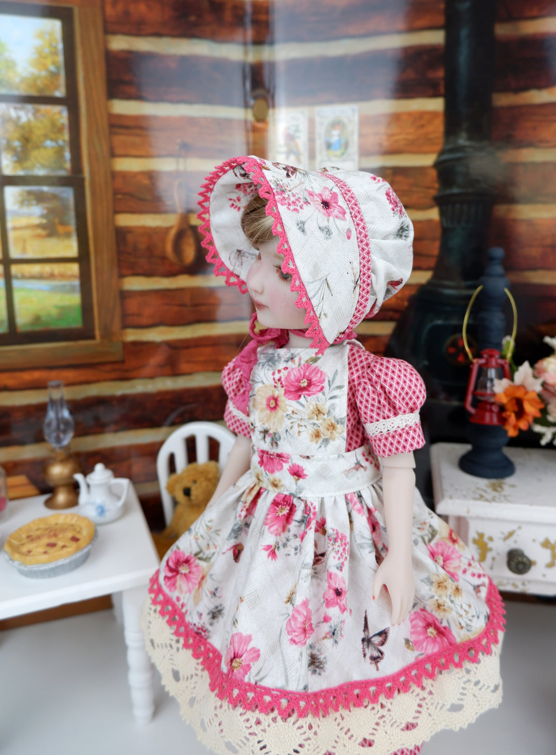 Prairie Peony - dress, bonnet & apron with boots for Ruby Red Fashion Friends doll