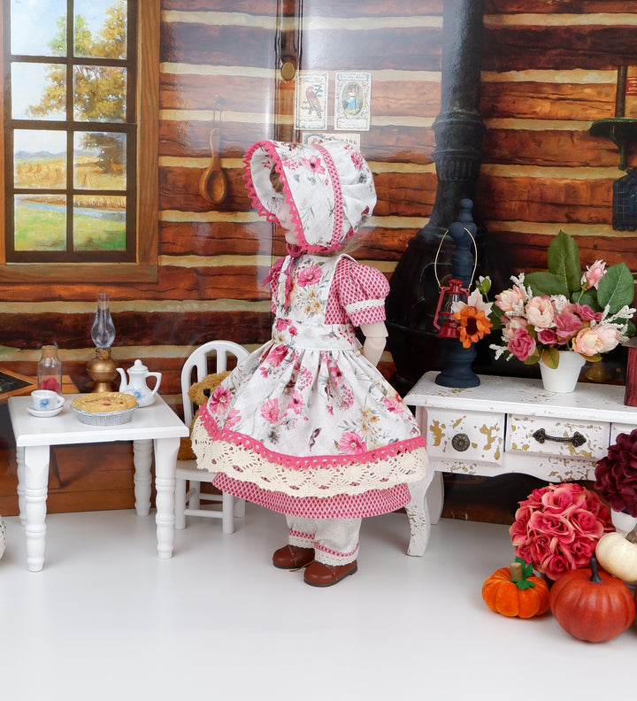 Prairie Peony - dress, bonnet & apron with boots for Ruby Red Fashion Friends doll