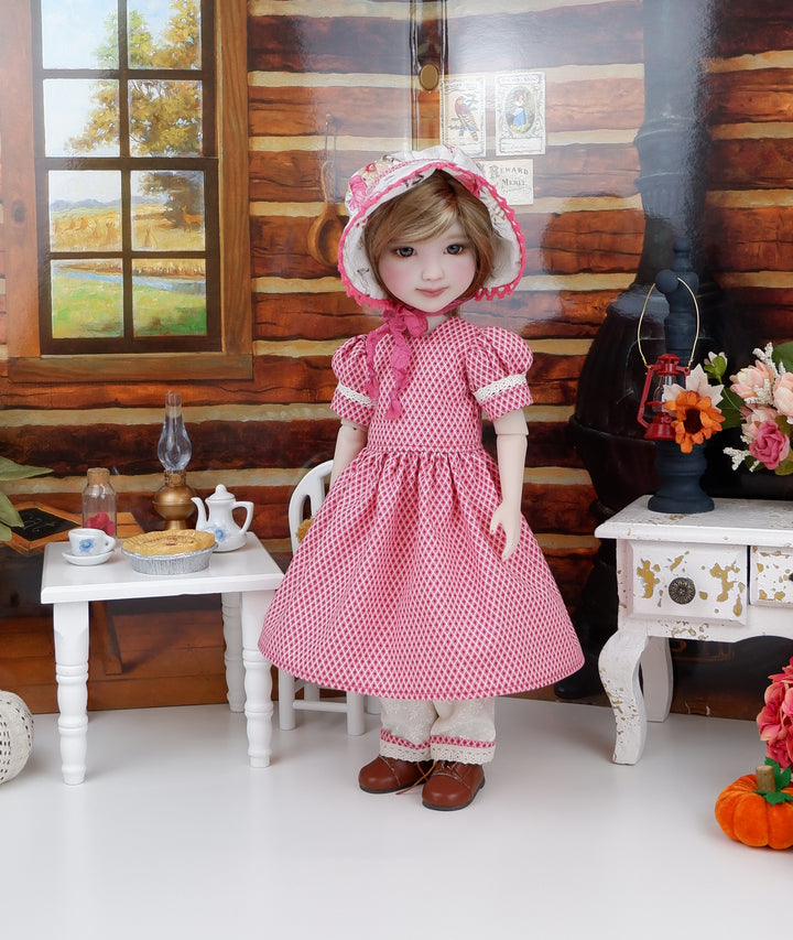 Prairie Peony - dress, bonnet & apron with boots for Ruby Red Fashion Friends doll