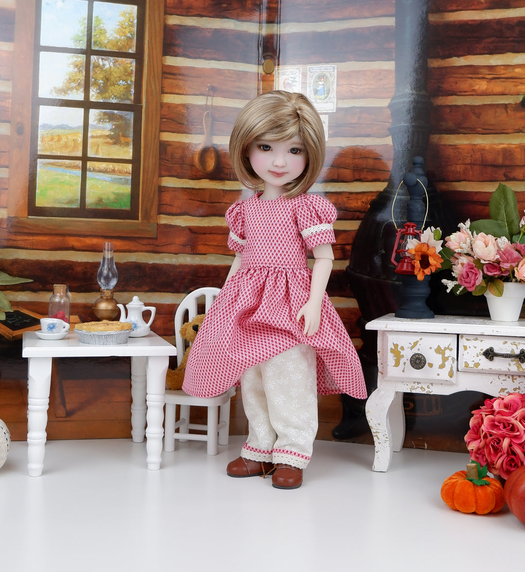 Prairie Peony - dress, bonnet & apron with boots for Ruby Red Fashion Friends doll