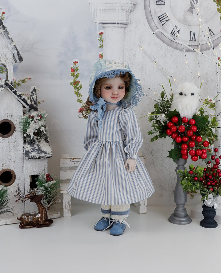 Prairie Poinsettia - dress, bonnet & apron with boots for Ruby Red Fashion Friends doll
