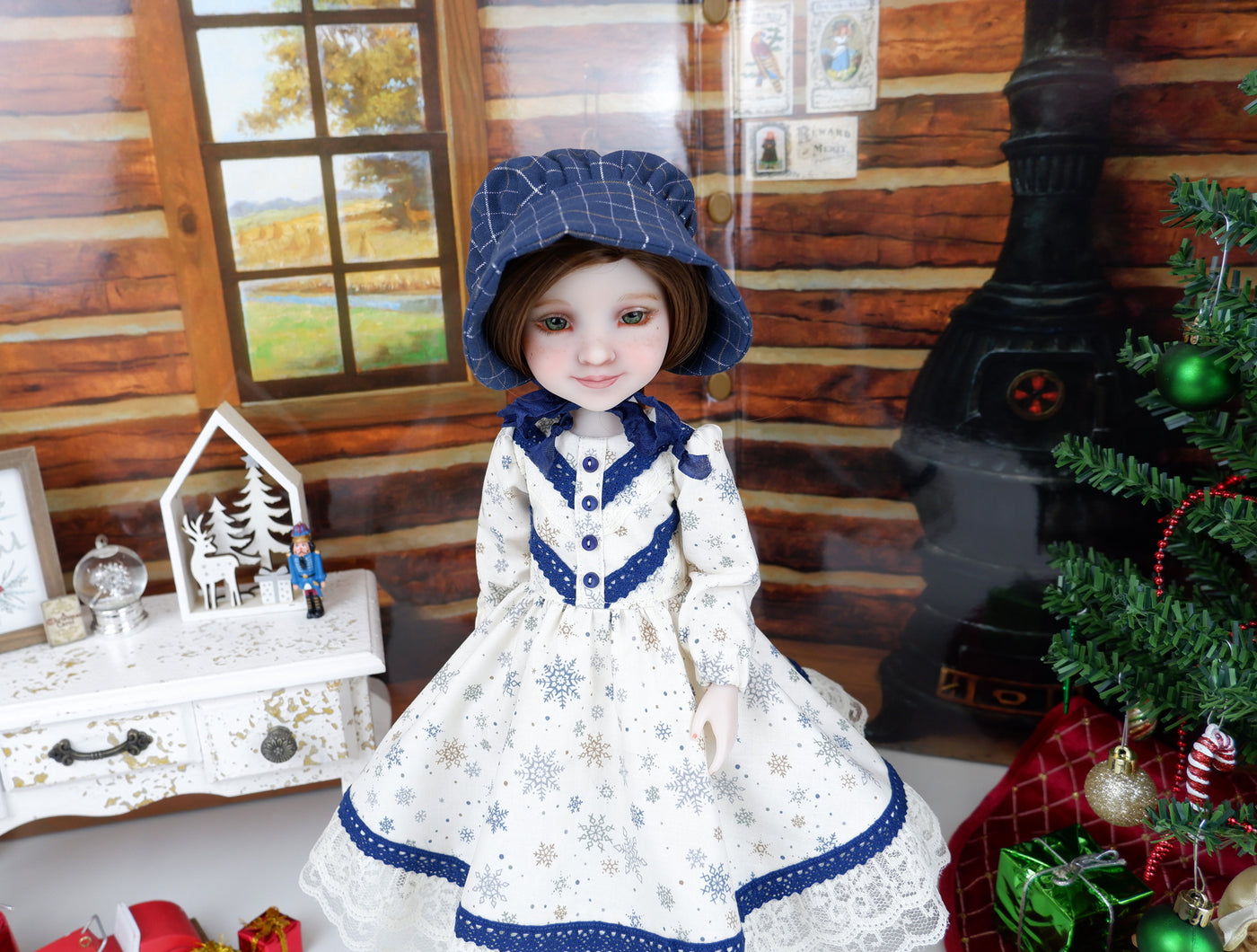 Prairie Snowflakes - dress & bonnet with boots for Ruby Red Fashion Friends doll